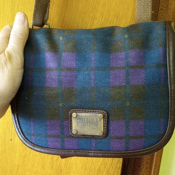 Britannia Plaid Crossbody Bag - Blue and Brown - Picture 1 of 4